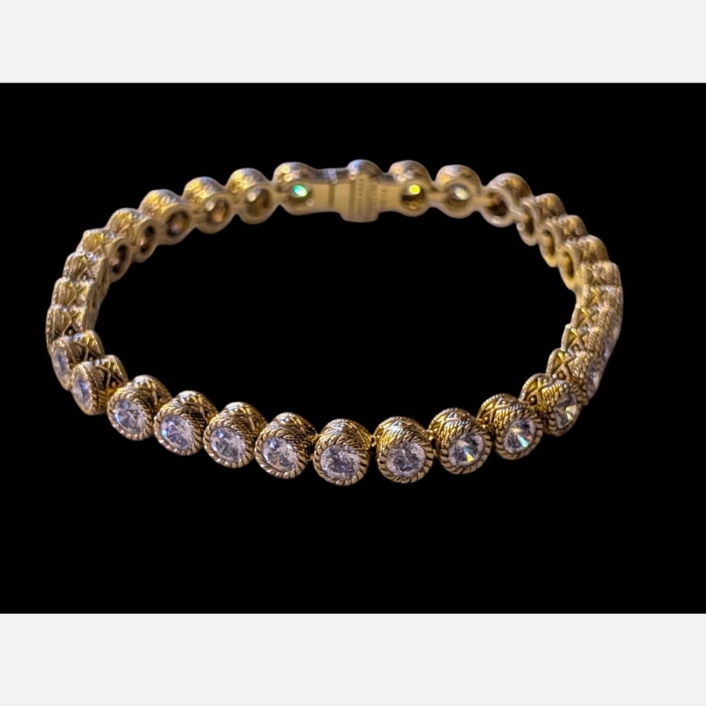 Judith Ripka Yellow Gold w. Round Clear Crystal CZ 💎 Sparkle ✨ Tennis Bracelet - Picture 4 of 10